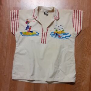 Cotton Seascape Top with Embroidery Nautical